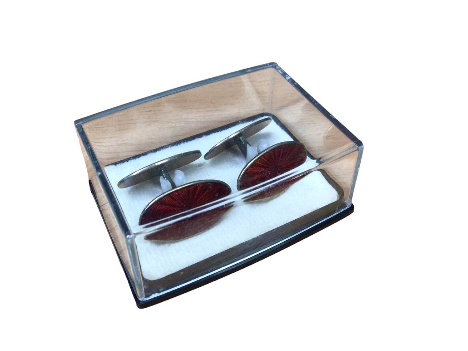 Pair of David Andersen Norwegian silver gilt and red guilloché enamel cufflinks in original box - Image 5 of 6