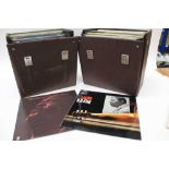 Two vintage brown cases of LP records including Freddy King, B. B. King, The Byrds, Robert Johnson,