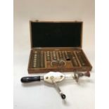 Vintage opticians set with glasses and lenses in fitted oak box with label F. Davidson & Co. 29 Grt.