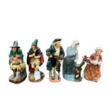 Five Royal Doulton figures - The Mask Seller HN2103, The Pied Piper HN2102, Long John Silver HN2204,