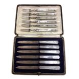 Cased set of six Goldsmiths & Silversmiths silver and mother of pearl handled knives and a Victorian