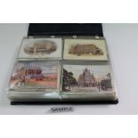 Postcards in album including early cards, hotels, poster type cards, black and white vignettes, Nels