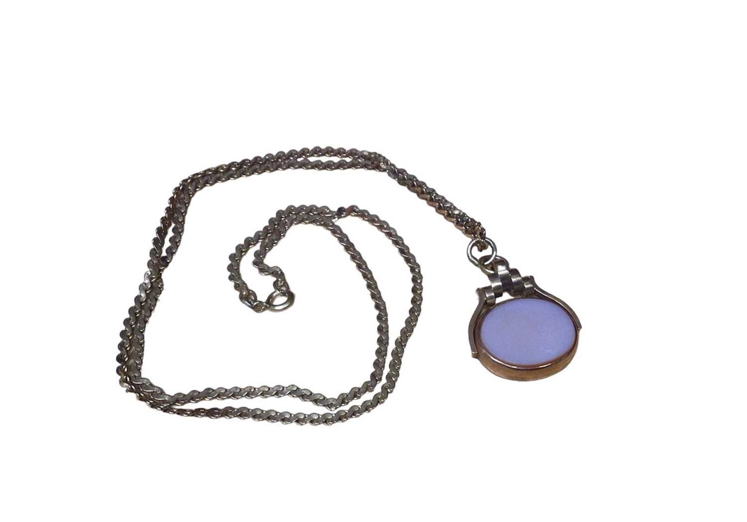 Early 20th century gold mounted agate revolving fob pendant on a modern 9ct gold chain