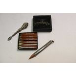 Silver Sampson Mordan pencil, box of refills and a silver eraser