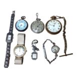 Victorian silver cased fob watch, contemporary silver and marcasite Boma quartz cocktail watch, othe