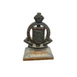 1920s/30s carved hardwood Royal Army Ordnance Corps Officers desk ornament with carved double sided