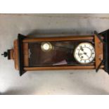 A Vienna style regulator clock, pendulum and key / Edwardian Negretti & Zambia Banjo barometer