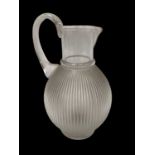 Lalique glass jug with ribbed body, signed Lalique France