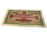 Straits Settlements - Ten Cents banknote 14.10.19. Red & green on grey-brown underprint. Rev: Green