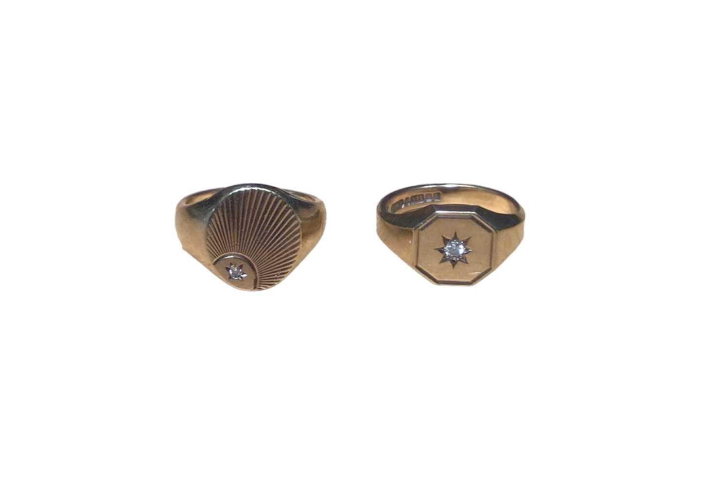 Two 9ct gold diamond set signet rings