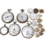 Two silver cased pocket watches, silver cased fob watch, other watches and watch parts