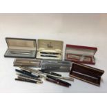 Collection of various pens including Parker, Sheaffer etc