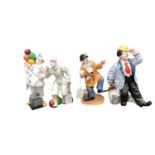 Four Royal Doulton Clowns - Balloon Clown HN2894, The Joker HN2252, The Clown HN2890 and Slapdash HN