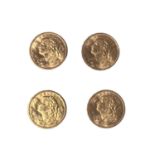 Switz - Gold 20 Franc coins 1913B x 4 UNC (4 coins)