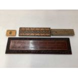 Four antique cribbage boards to include a Regency cribbage board, Mauchline ware cribbage board, Tar