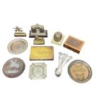 First World War Manchester Regiment Officers desk weight with bronze badge and other military metalw