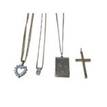 9ct gold Bible locket pendant on chain, two 9ct gold diamond set pendants on chains and a 9ct gold c