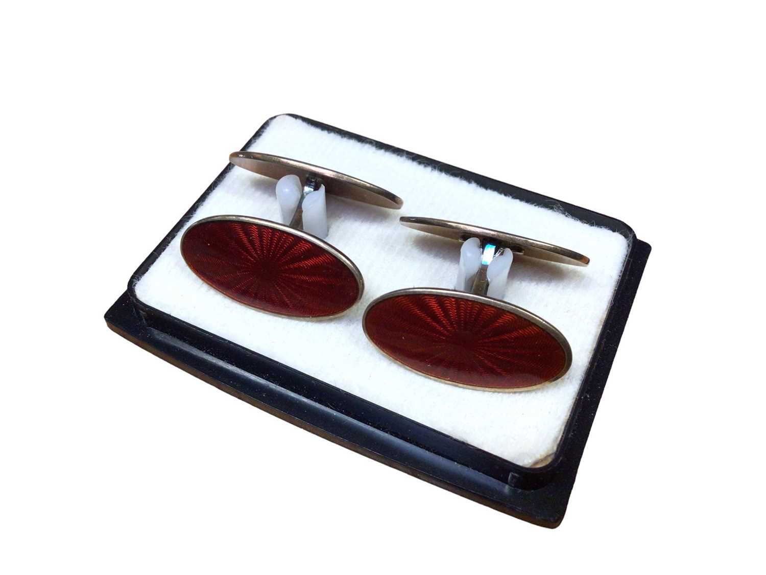 Pair of David Andersen Norwegian silver gilt and red guilloché enamel cufflinks in original box - Image 2 of 6