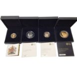 G.B. - Royal Mint mixed silver proof coinage to include gold plates £5 'Death of Queen Anne' commemo