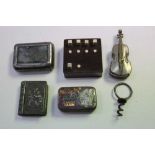 Violin vesta case, miniature book, game counter, etc