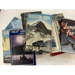 Group of vintage exploration and mountaineering books