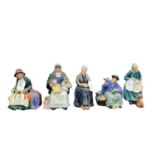 Five Royal Doulton figures - Silks and Ribbons HN2017, The Rag Doll HN2944, Tuppence A Bag HN2320, T