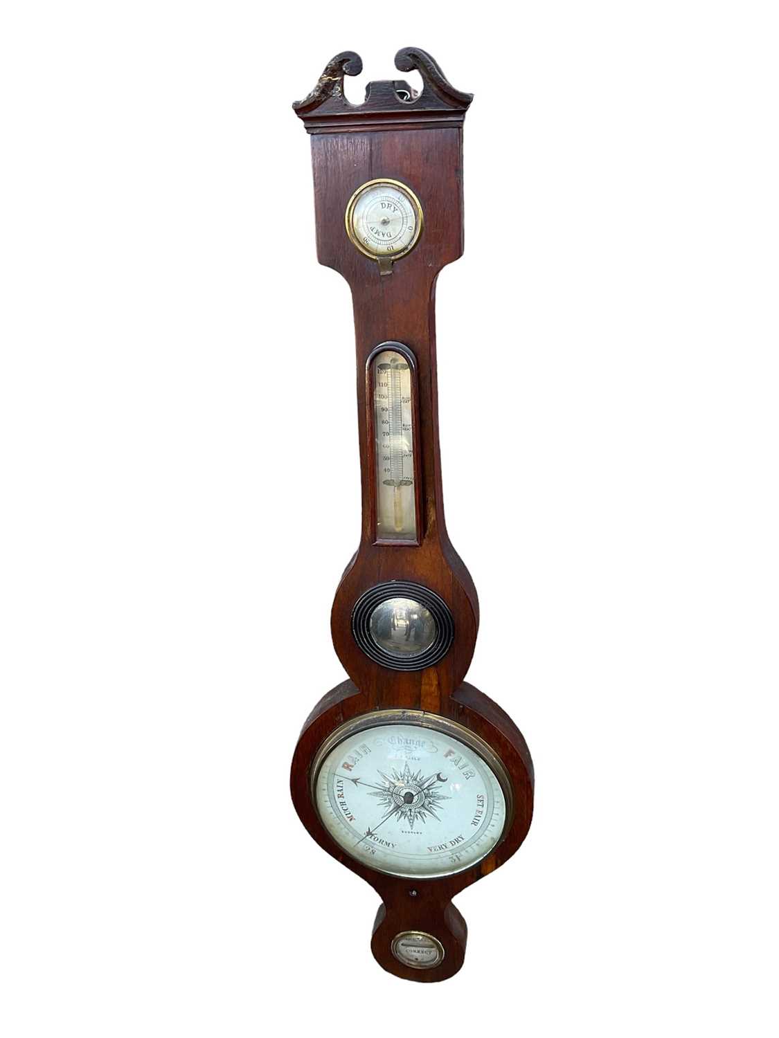 19th century mahogany wheel barometer of local interest - J Prile, Sudbury, 96cm high