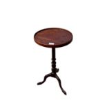 Antique mahogany wine table, with dished top on tripod base, 34cm diameter