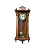 19th century inlaid mahogany Vienna wall clock, 103cm high with pendulum and two weights