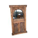 Indian carved window frame with mirrored insert