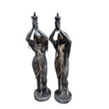 Pair of Egyptian revival figural lamps, 180cm high