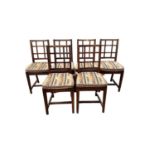 Set of six oak lattice back country chairs in the manner of Heals