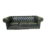 Green leather three -seater chesterfield settee