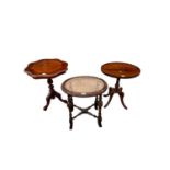 1920s oak stool with oval caned seat and two occasional tables (3)