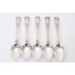 Composite set of five Victorian silver King's Pattern with Diamond Heel table spoons