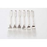 Composite set of six Victorian Fiddle pattern table forks with engraved initials