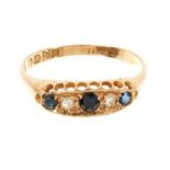Antique 18ct gold sapphire and diamond five stone ring