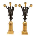 Pair of fine quality early 19th century gilt bronze and patinated bronze figural candelabra
