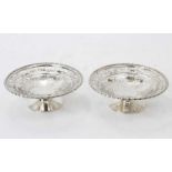 Pair of early George V silver bon-bon dishes of circular form with pierced decoration
