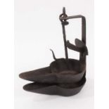 18th or early 19th century Scottish vernacular wrought iron cruise oil lamp