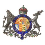 H.M. Queen Mary, fine and rare silver plated and enamelled Royal Warrant holders coat of arms