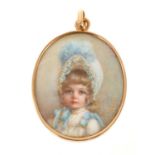 19th century portrait miniature on ivory depicting a portrait of a child, signed and dated 1888, in