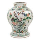 A large 19th century Chinese famille verte baluster vase, decorated with two panels, on one side wit