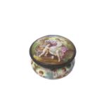 19th century French enamel pot decorated with classical scenes and putto