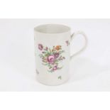 Worcester cylindrical mug, painted with flowers, circa 1775