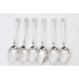 Composite set of six George III silver Old English Pattern dessert spoons with engraved initials