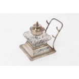 Edwardian silver and cut glass inkwell with two pen rests