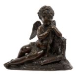 19th century French bronze sculpture of a reclining Cupid