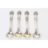 Set of four rare Victorian Queens scroll rosette pattern silver salt spoons