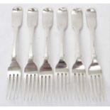 Composite set of six Victorian Fiddle pattern dessert forks with engraved initials